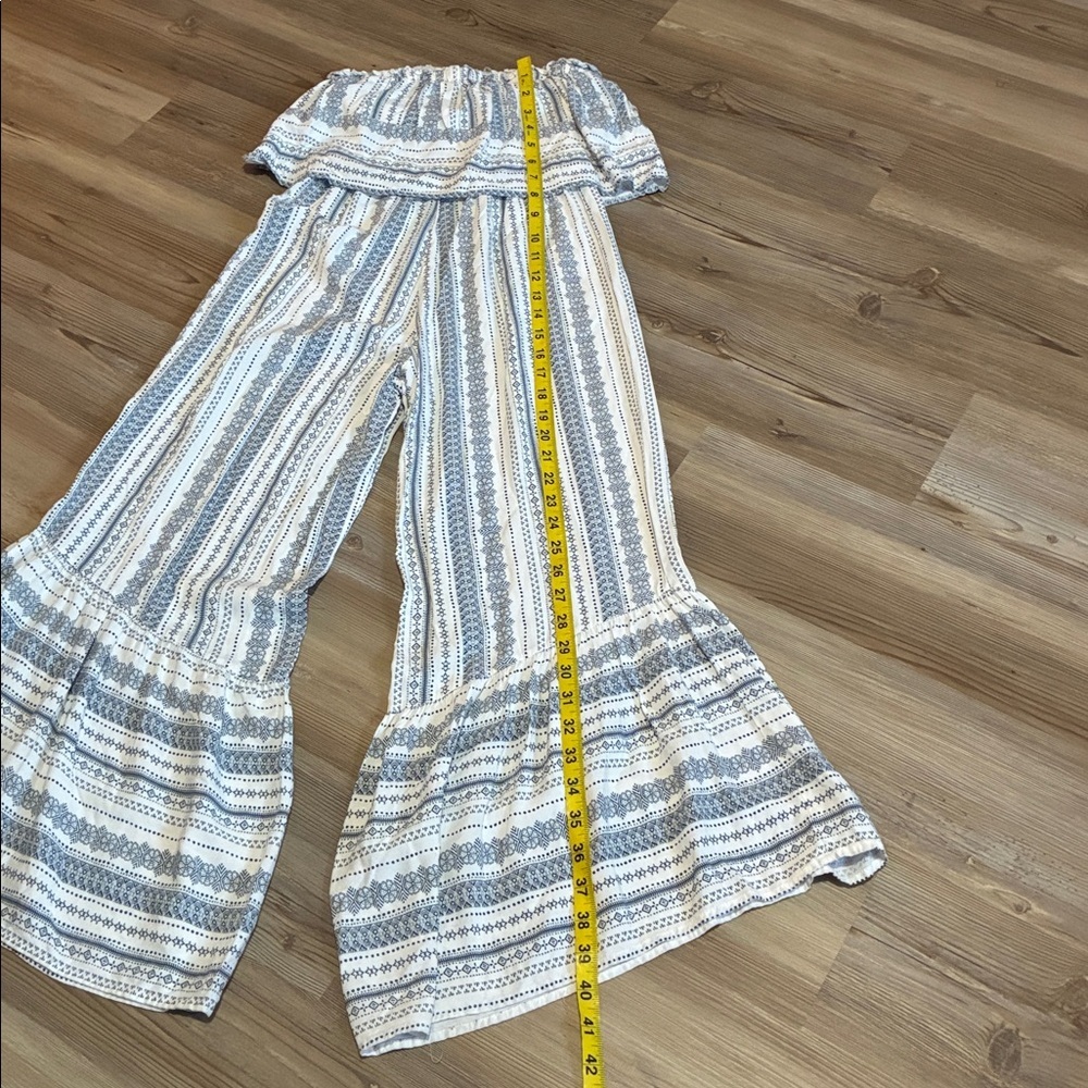 Japna sleeveless jumpsuit White blue Wide leg Flowy Tiered Lightweight Size XS - Picture 4 of 9